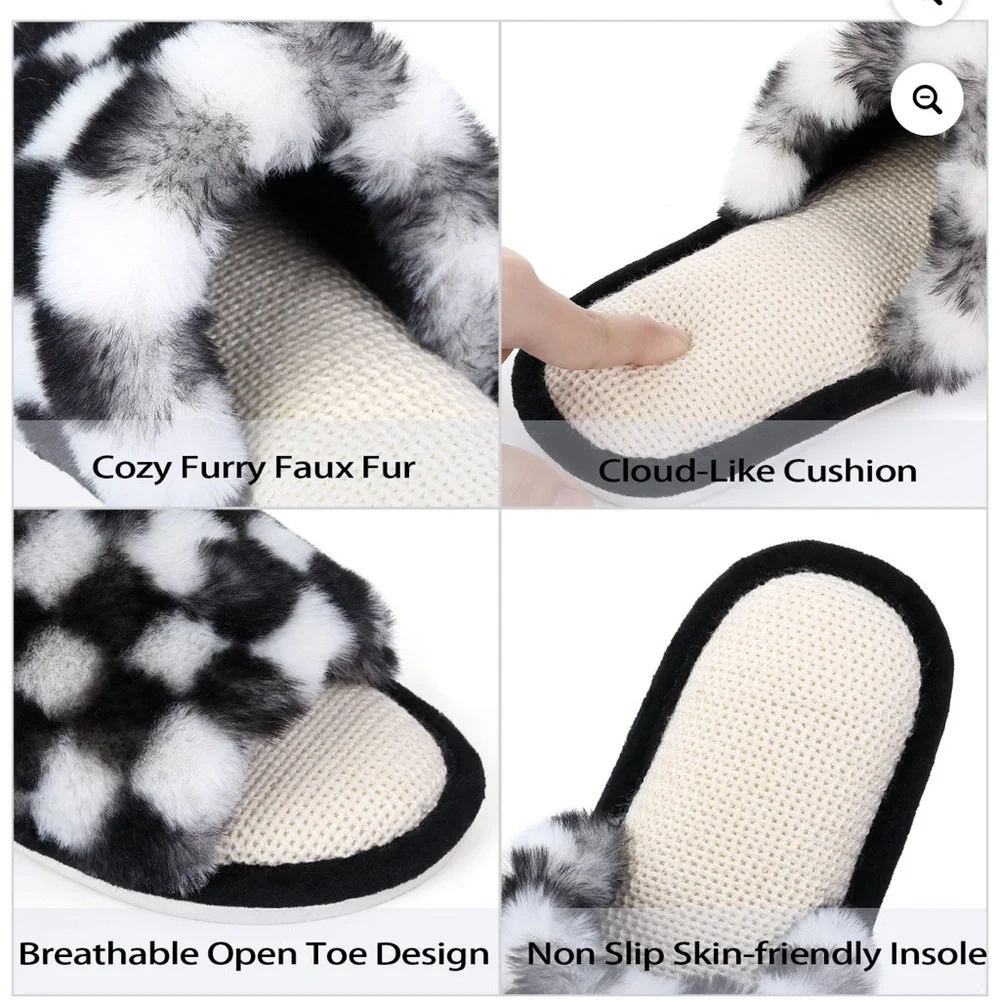 Plaid Faux Fur Women's Slippers - Picture 3 of 6